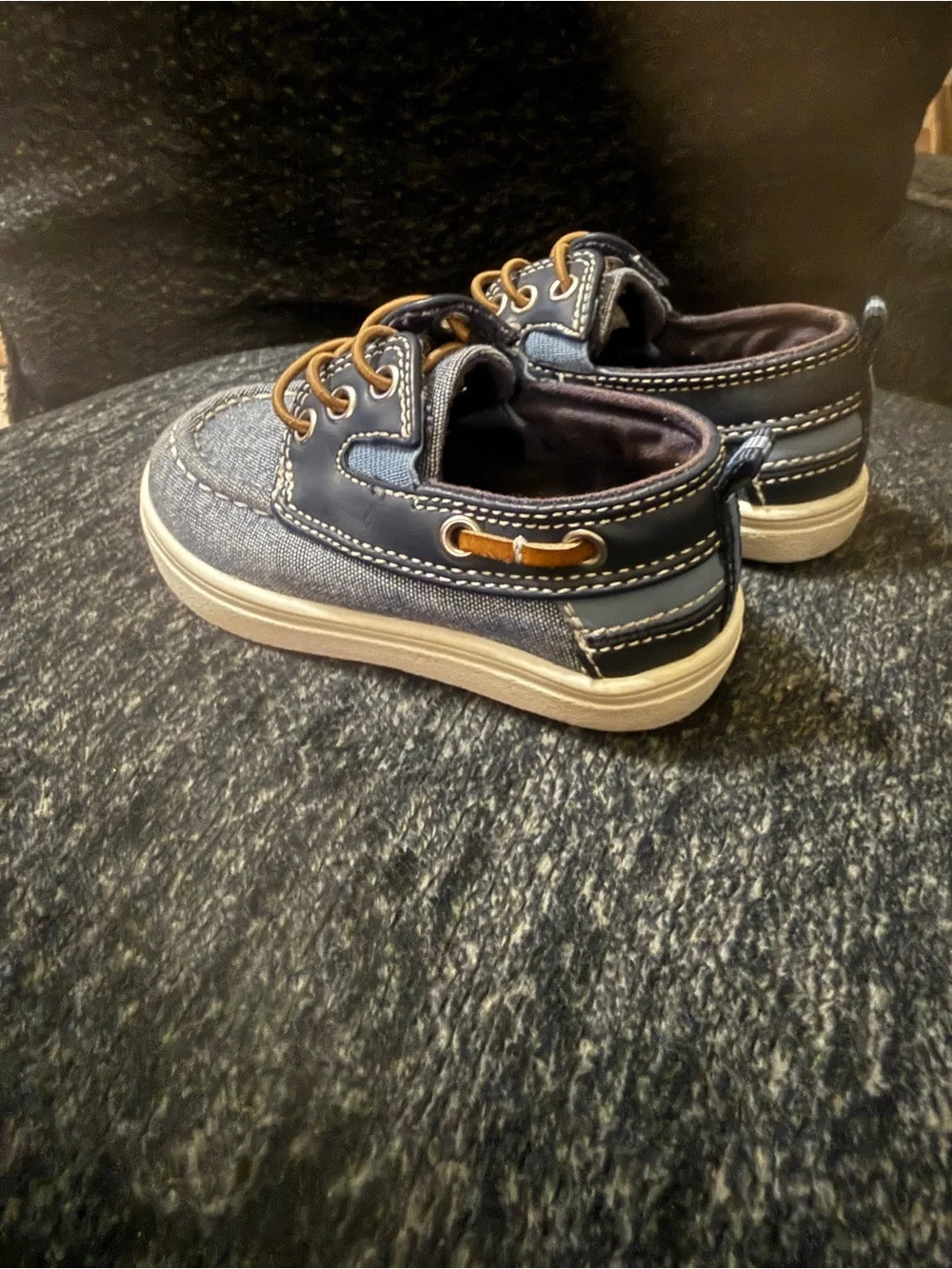 The Children's Place Boys Navy and Tan Slip-On Boat Shoes
